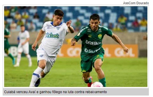 Cuiabá vence Avaí com gol no fim e ganha fôlego fora da zona do rebaixamento