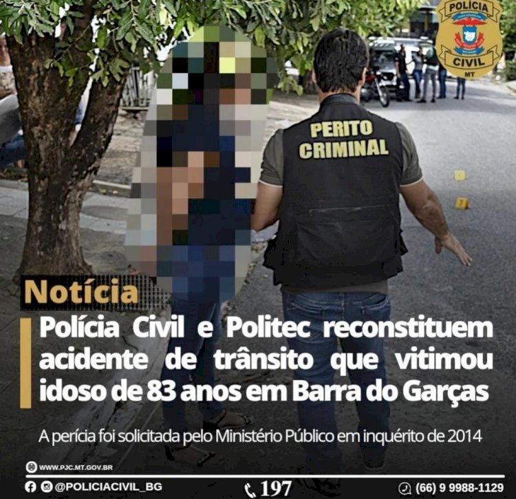 Politec e Polícia Civil reconstiuem acidente que vitimou idoso de 83 anos.