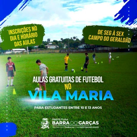 Prefeitura de Barra do Garças oferece aulas gratuitas de futebol no bairro Vila Maria