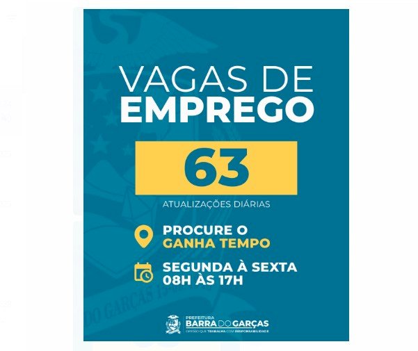 Emprego: Sine de Barra do Garças divulga 63 novas oportunidades de trabalho