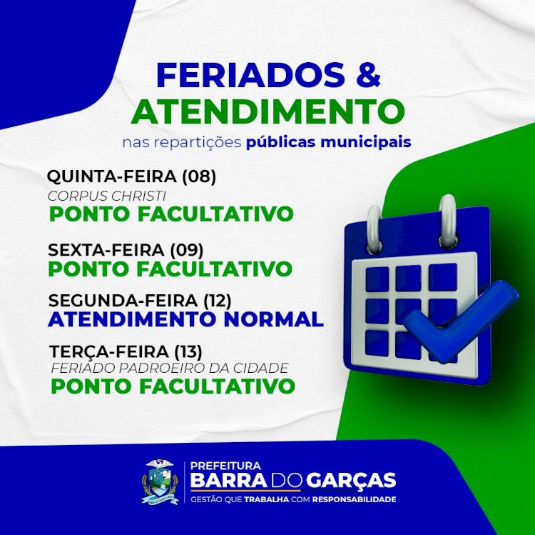 Prefeitura de Barra do Garças decreta ponto facultativo nesta quinta (08) e sexta (09); Na terça (13) é feriado municipal