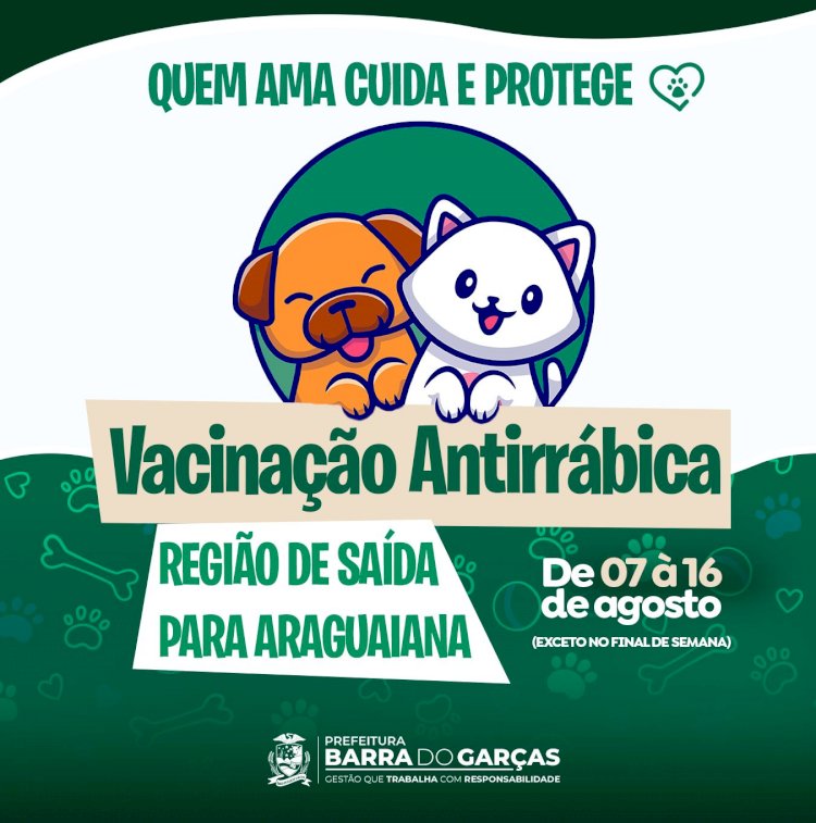 Prefeitura inicia campanha de vacinação antirrábica no distrito de Toricueije e região de saída para Araguaiana, nesta segunda (07)