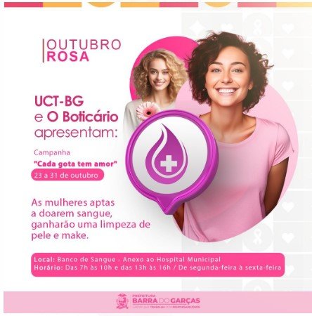 Banco de Sangue de Barra do Garças e O Boticário promovem campanha “Cada gota tem amor”, até o dia 31 de outubro