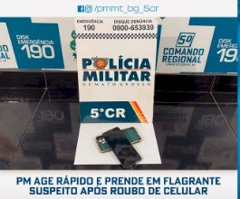 PM AGE RÁPIDO E PRENDE EM FLAGRANTE SUSPEITO APÓS ROUBO DE CELULAR