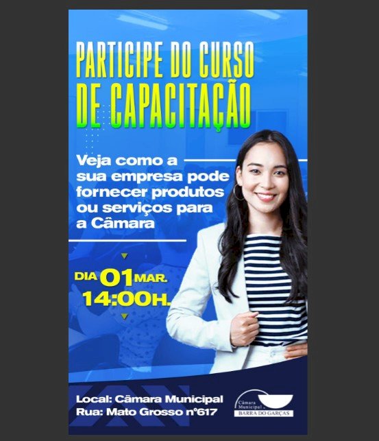 Câmara Municipal de Barra do Garças convida comerciantes para participar de curso sobre o novo sistema eletrônico de licitações