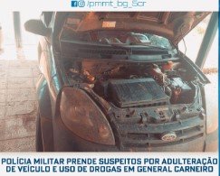 POLÍCIA MILITAR PRENDE SUSPEITOS POR ADULTERAÇÃO DE VEÍCULO E USO DE DROGAS EM GENERAL CARNEIRO