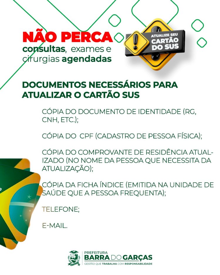 Prefeitura de Barra do Garças pede que moradores mantenham Cartão SUS atualizado