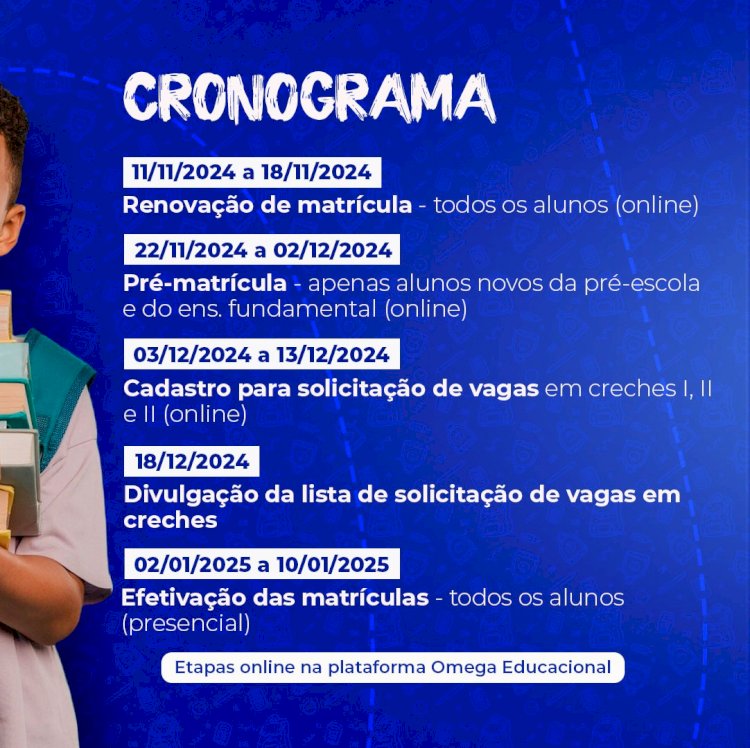 Prefeitura divulga calendário de matrículas para ano letivo 2025