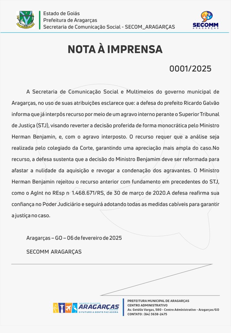 Defesa do Prefeito Ricardo Galvão entrará com recurso para revisão de decisão no STJ