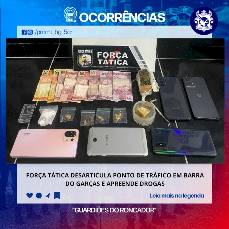 FORÇA TÁTICA DESARTICULA PONTO DE TRÁFICO EM BARRA DO GARÇAS E APREENDE DROGAS